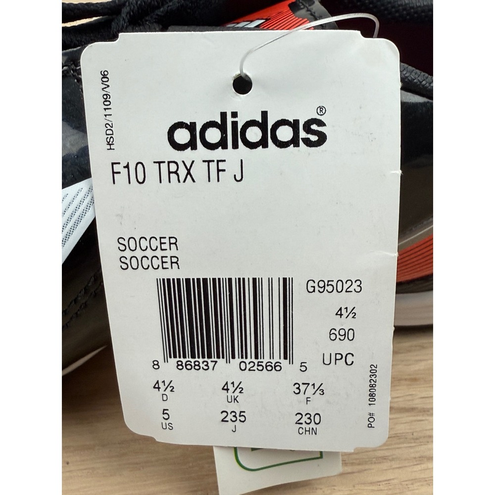 Adidas NWT F10 TRX TF J Soccer Shoes Black‎ White Red Youth Turf Trainers Size 5 - Picture 8 of 9